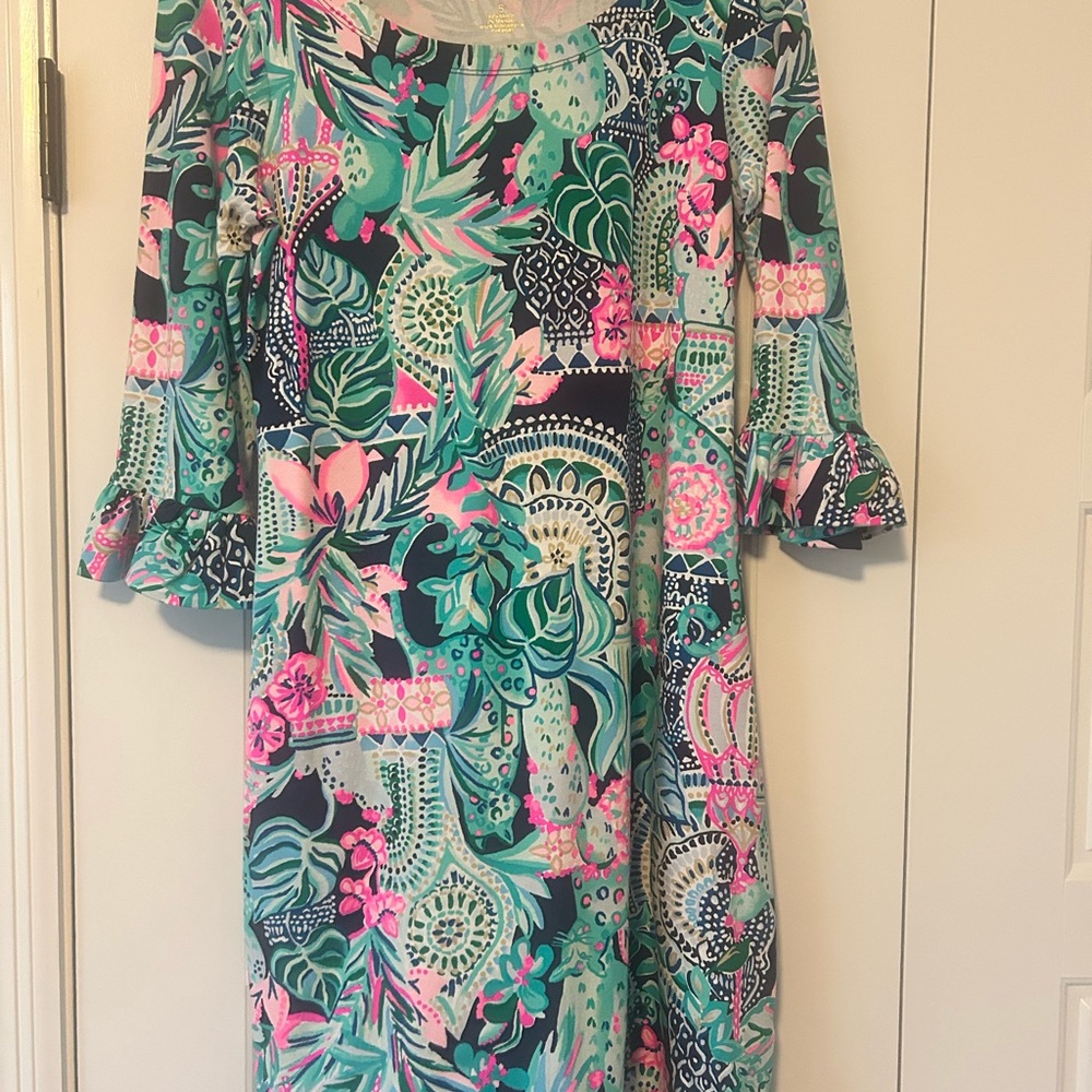 Lilly Pulitzer Pink and Green Off-the-Shoulder Sundress